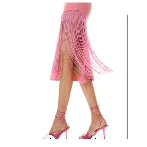 NWT Alice + Olivia Pink Midi Dress | Fringe | Cocktail Gown | Wedding Guest - Picture 3 of 17